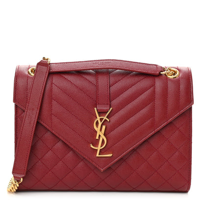 Saint Laurent Grain De Poudre Textured Mixed Matelasse Triquilt Medium Monogram Satchel Oxblood 1 of 13