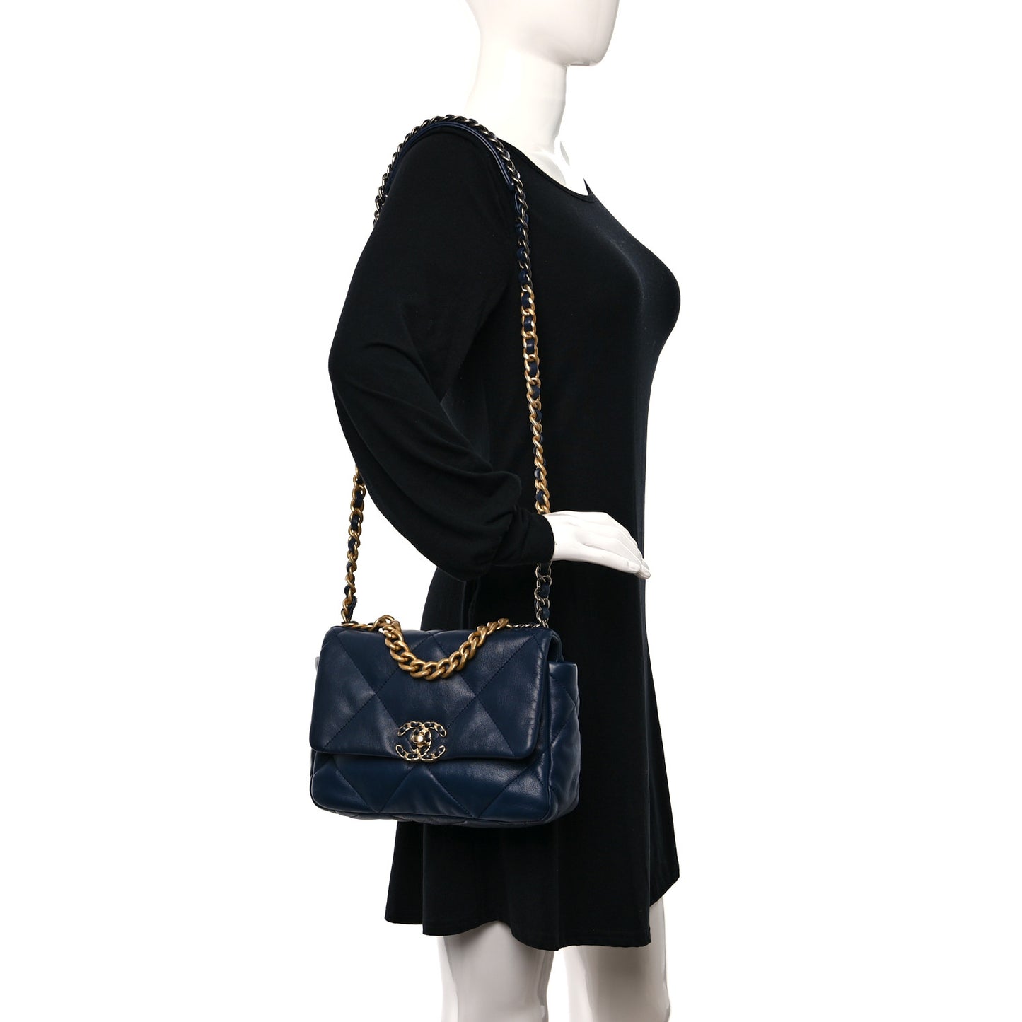 Goatskin Quilted Medium Chanel 19 Flap Navy Blue