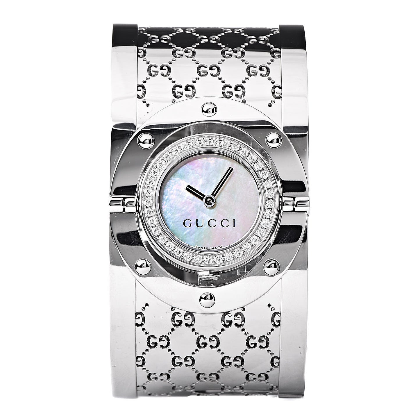 Stainless Steel Diamond Bezel Mother of Pearl 33mm Twirl Quartz Watch
