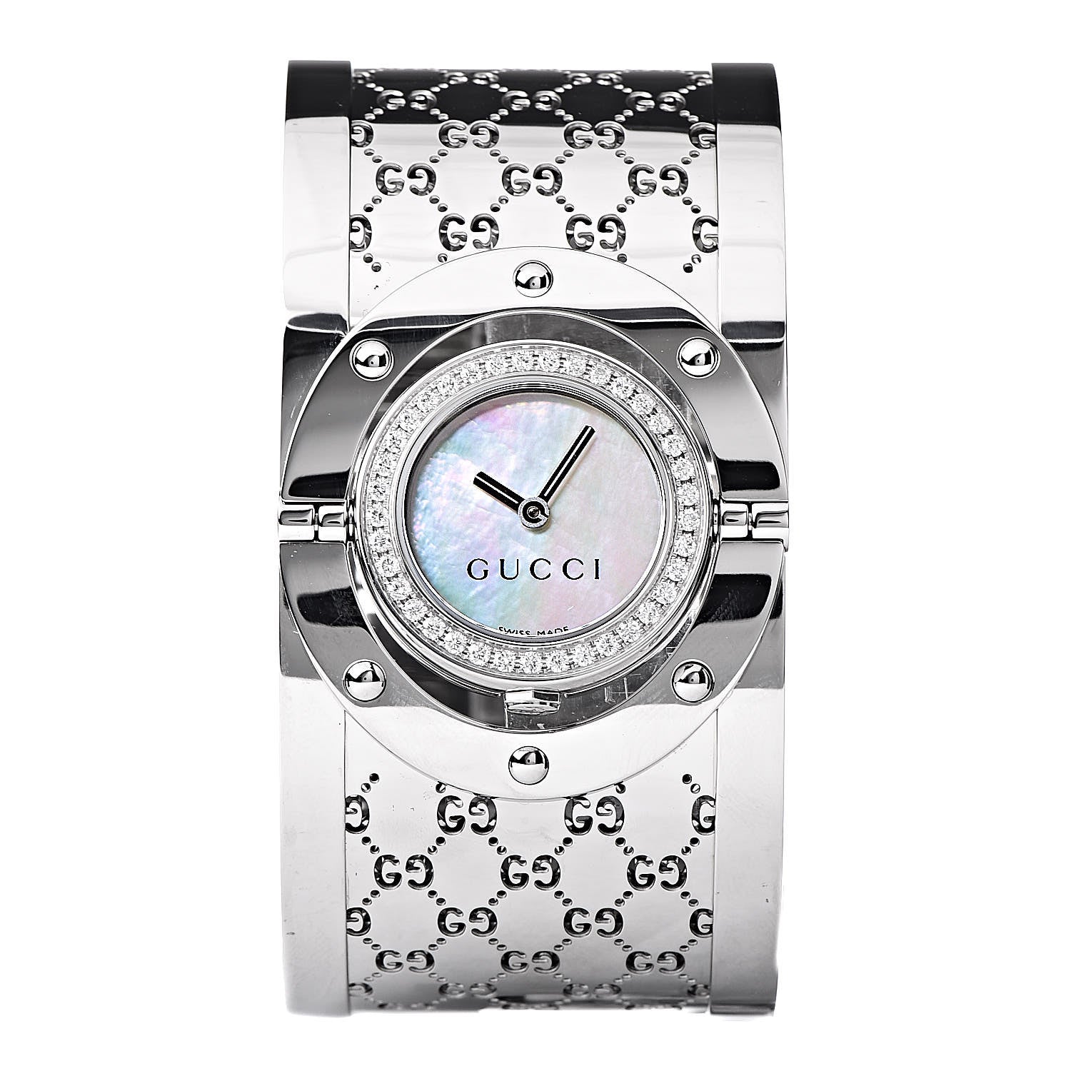 Gucci Stainless Steel Diamond Bezel Mother of Pearl 33mm Twirl Quartz Watch 1 of 7