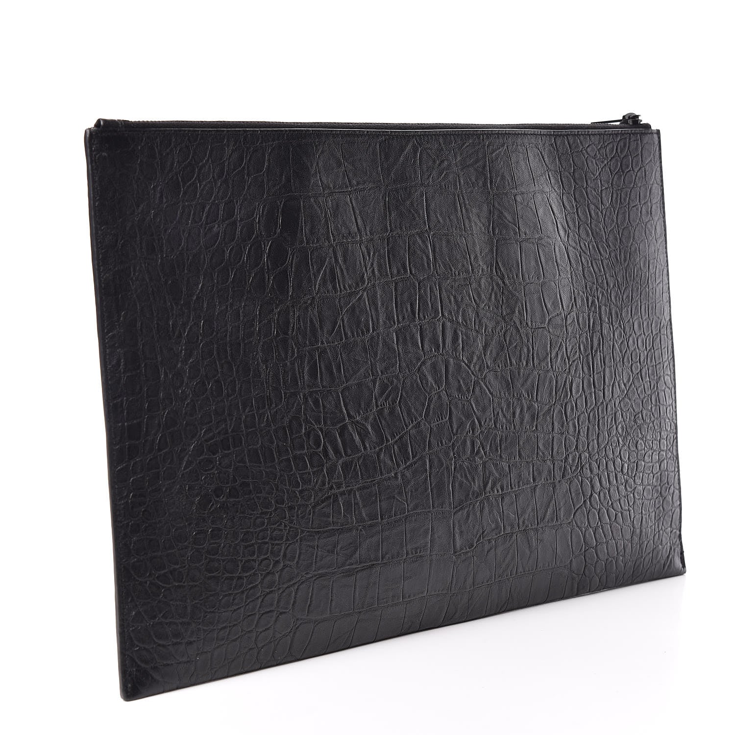 Saint Laurent Calfskin Crocodile Embossed Monogram Document Holder Black 3 of 11