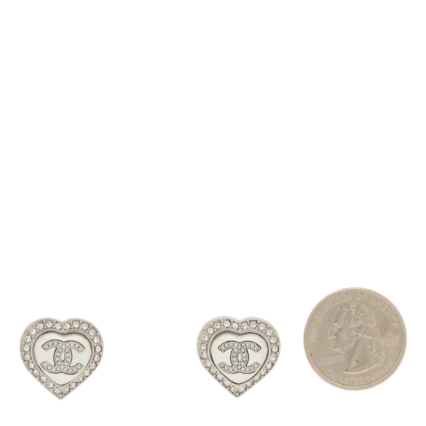 Pearl Crystal CC Heart Earrings Silver