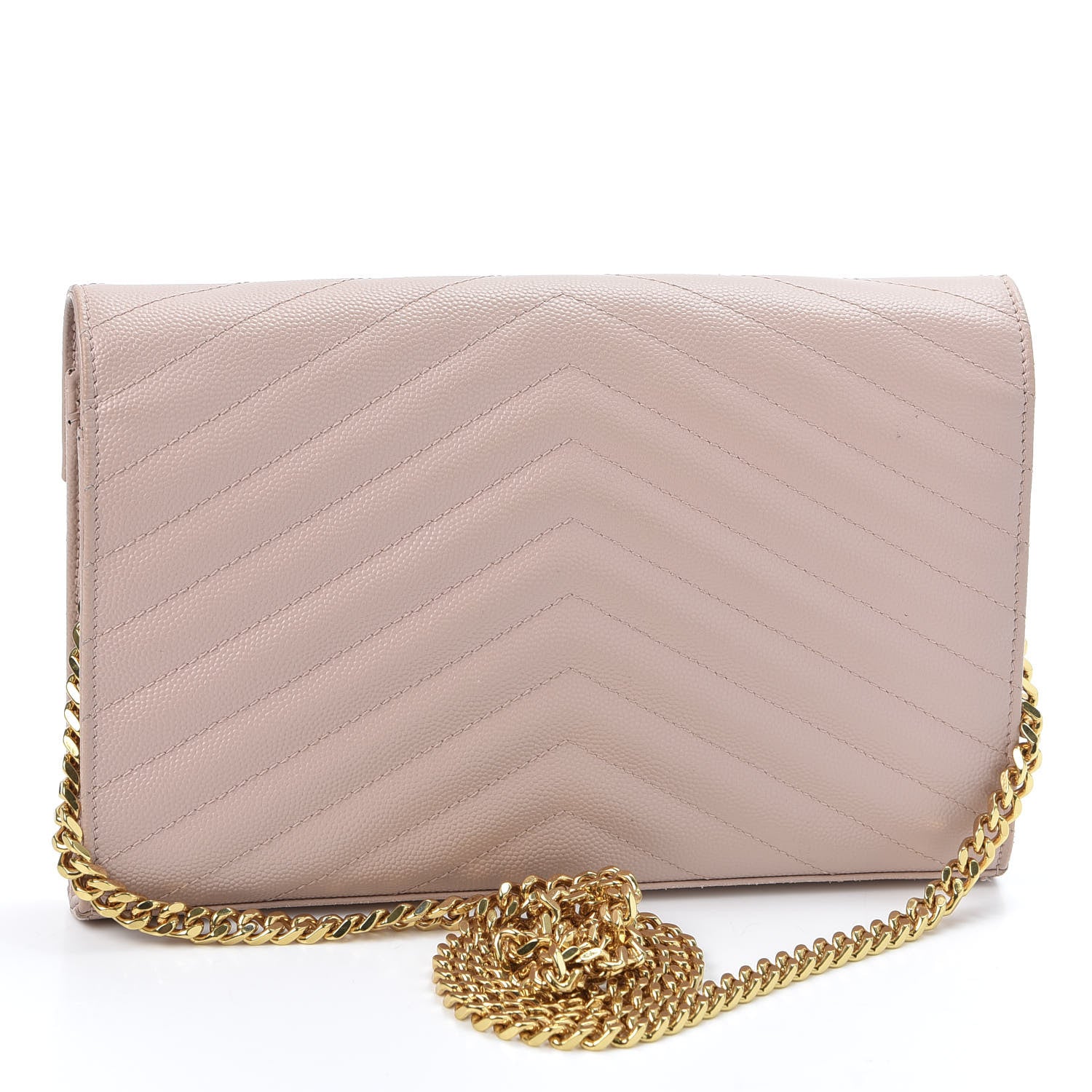 Saint Laurent Grain De Poudre Matelasse Chevron Monogram Chain Wallet Pale Blush 2 of 10