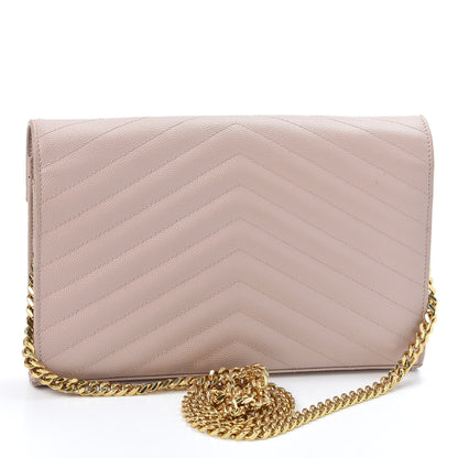 Saint Laurent Grain De Poudre Matelasse Chevron Monogram Chain Wallet Pale Blush 2 of 10