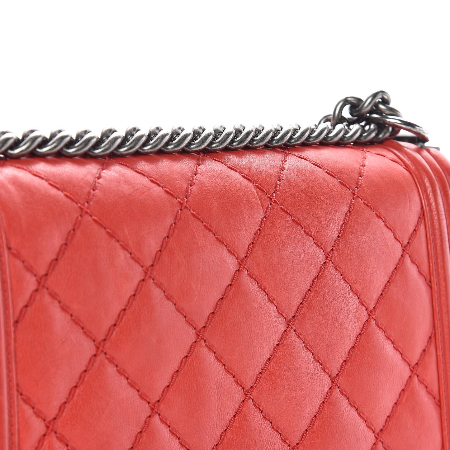 Calfskin Double Stitch New Medium Boy Flap Red