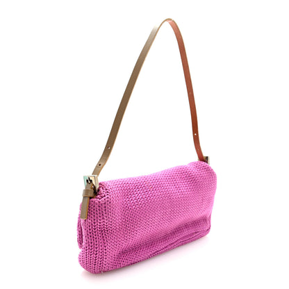 Fendi Wool Crochet Knit FF Pochette Pink 2 of 9