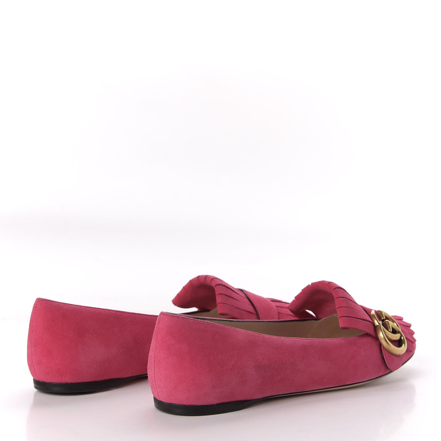 Gucci Kid Scamosciato GG Marmont Fringe Flats 37 Hot Pink 4 of 10