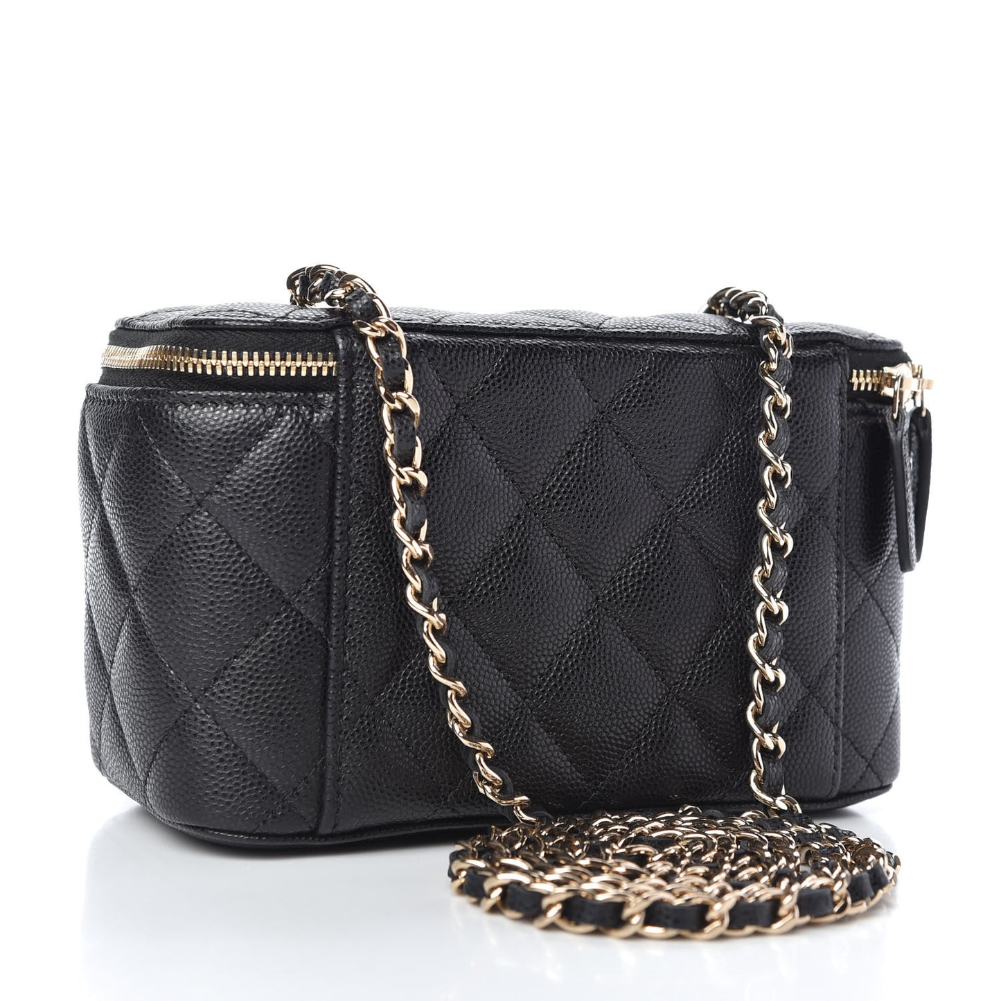 Caviar Quilted Small Vanity Case With Chain Black