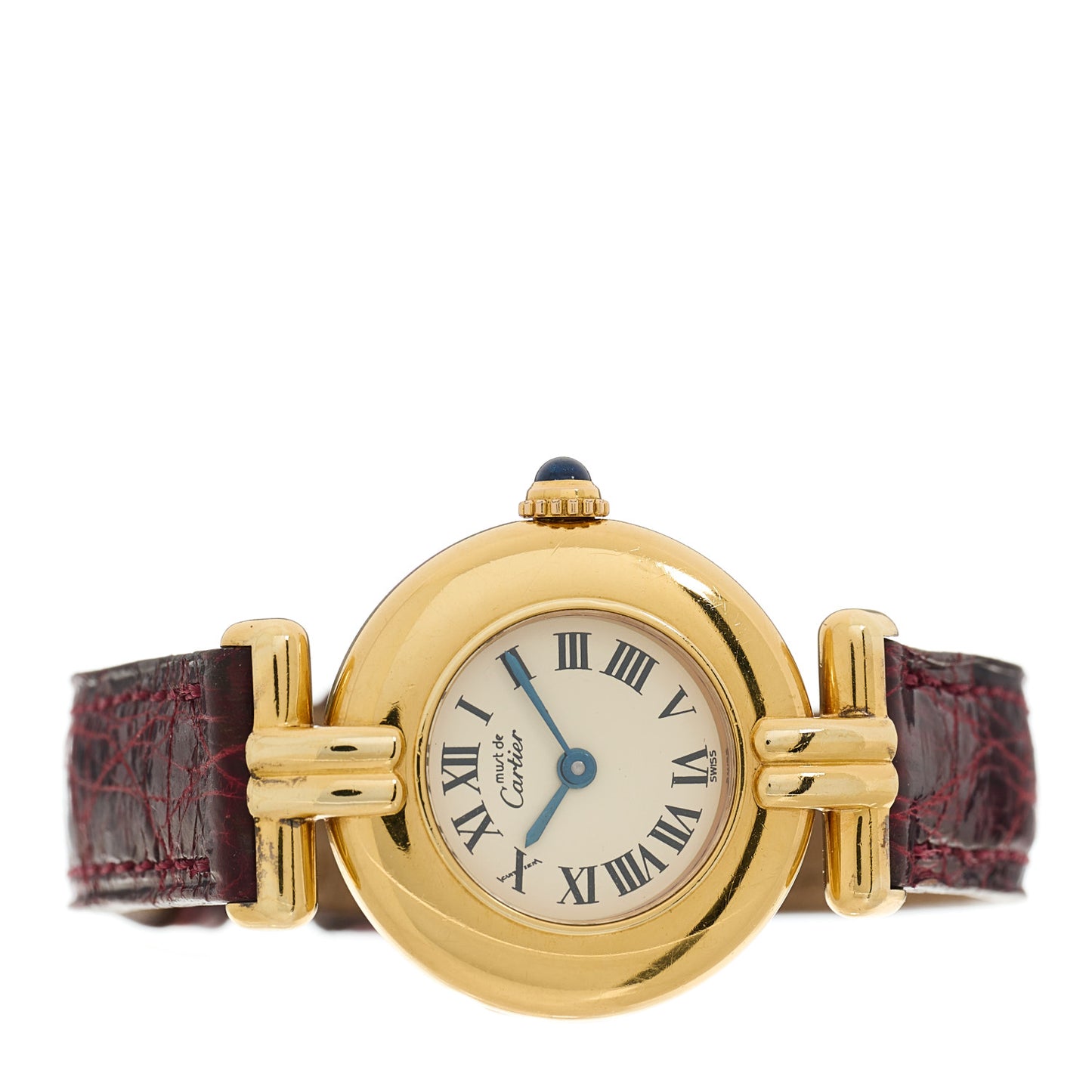 Sterling Silver Vermeil Alligator 24mm Must de Colisee Quartz Watch Burgundy