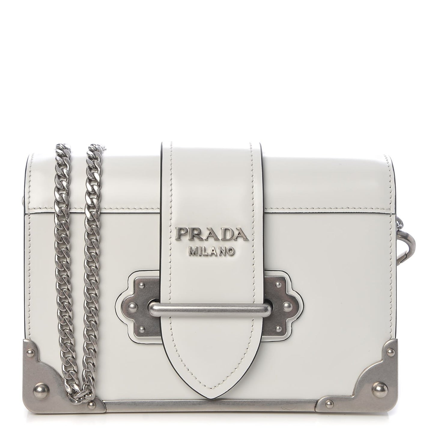 City Calfskin Cahier Chain Wristlet Clutch White