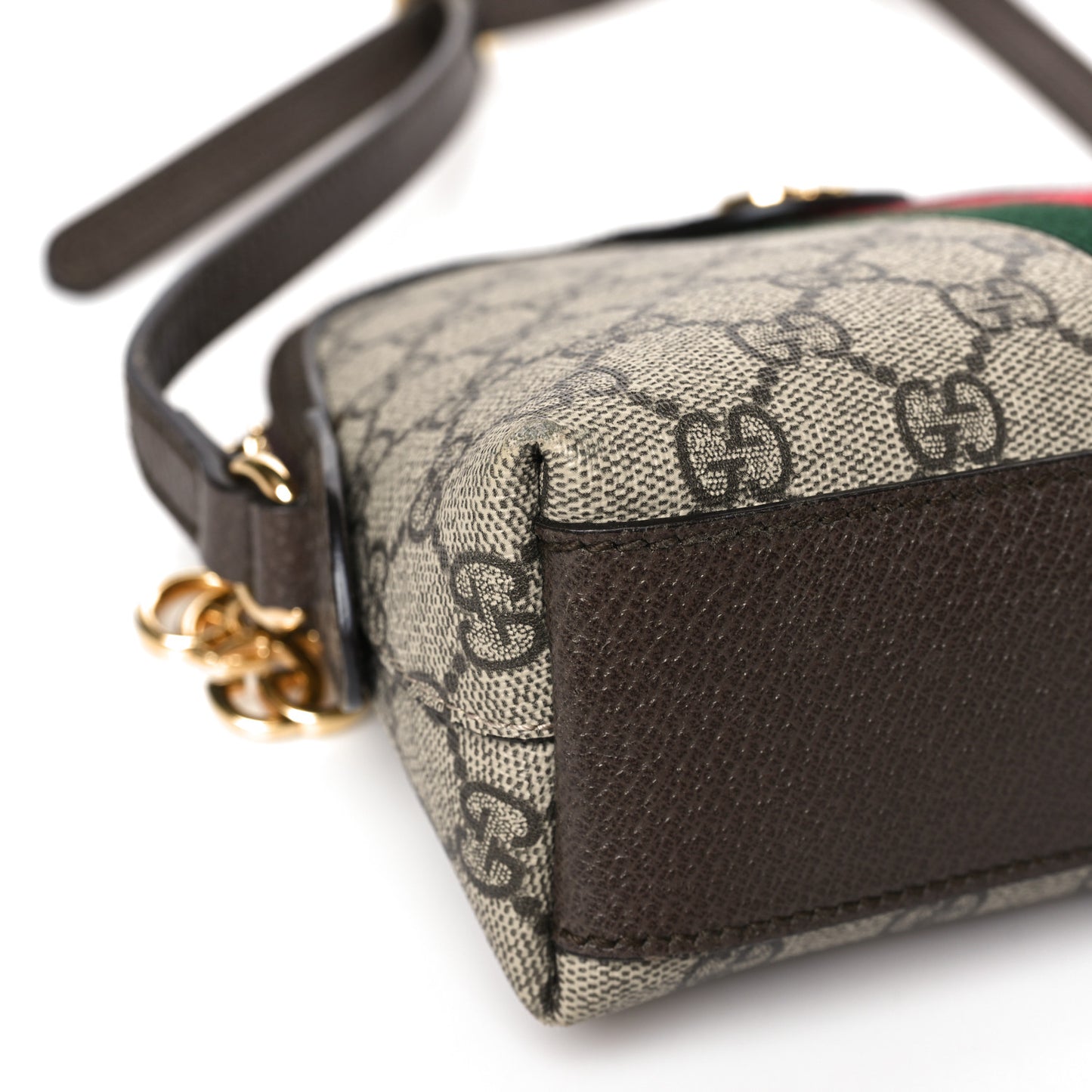 GG Supreme Monogram Textured Dollar Calfskin Web Small Ophidia Dome Shoulder Bag Beige Ebony New Acero