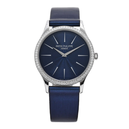 Patek Philippe 18K White Gold Satin Diamond 33mm Calatrava Automatic Watch Midnight Blue 4896G-001 1 of 5