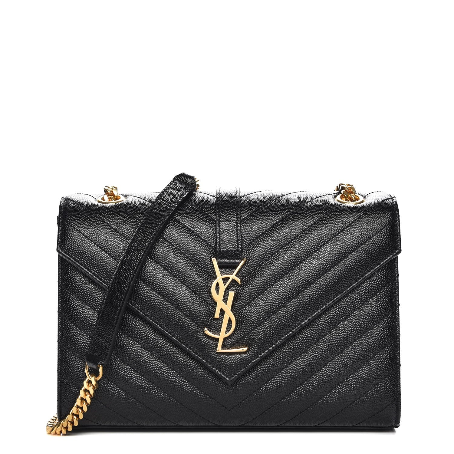 Saint Laurent Grain De Poudre Matelasse Chevron Medium Monogram Satchel Black 1 of 7