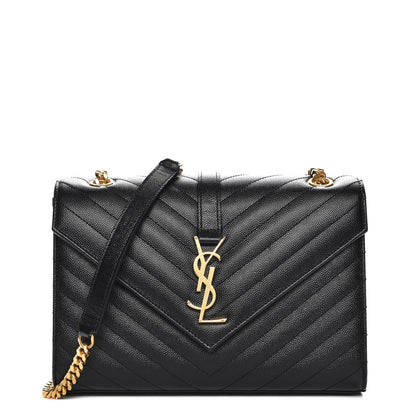 Saint Laurent Grain De Poudre Matelasse Chevron Medium Monogram Satchel Black 1 of 7