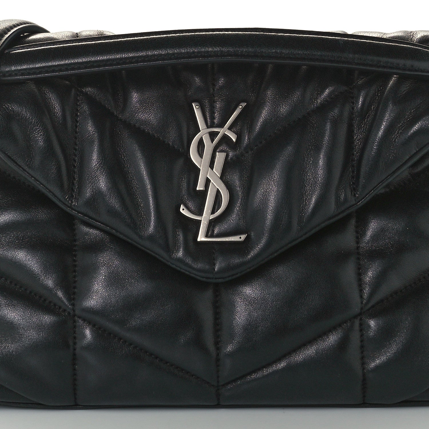 Saint Laurent Lambskin Quilted Small Loulou Puffer Monogram Chain Satchel Black 9 of 11