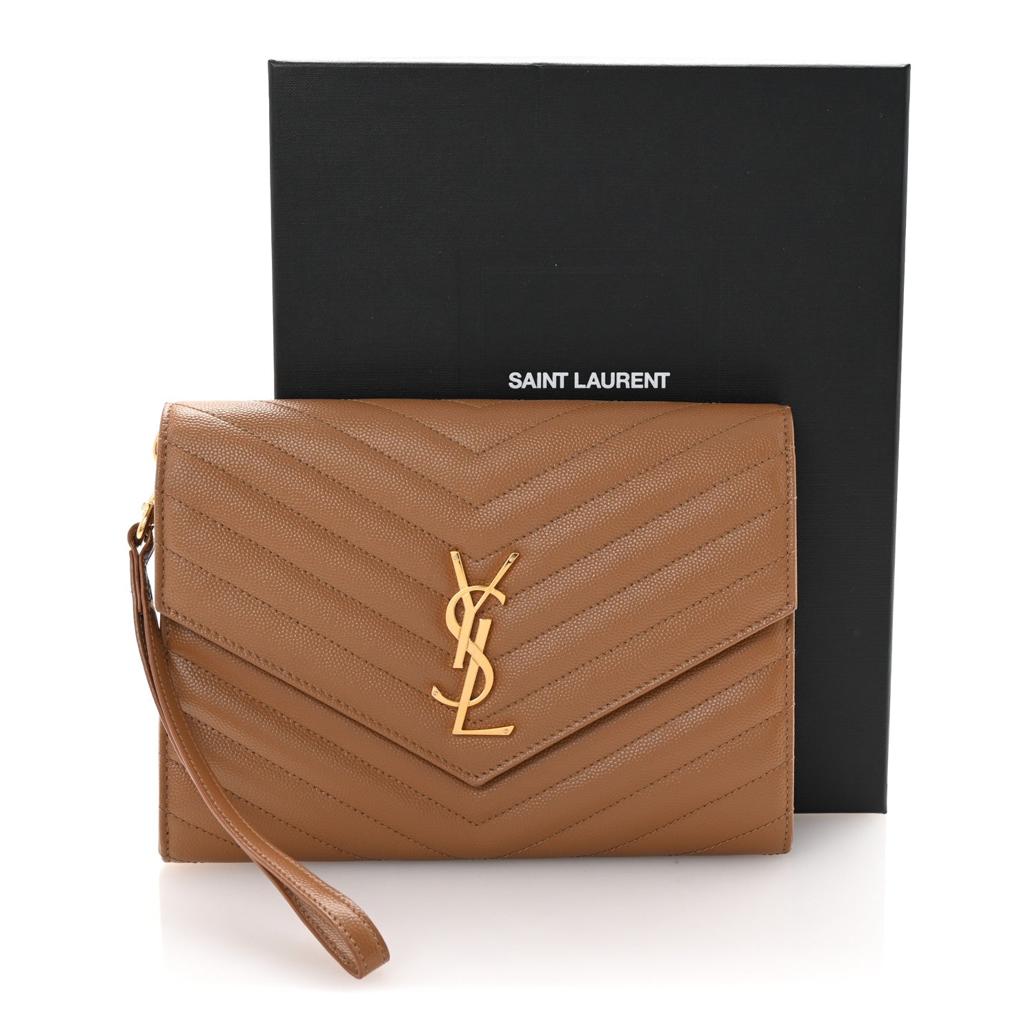 Saint Laurent Grain De Poudre Matelasse Chevron Monogram Cassandre Flap Pouch Natural Dark 8 of 8