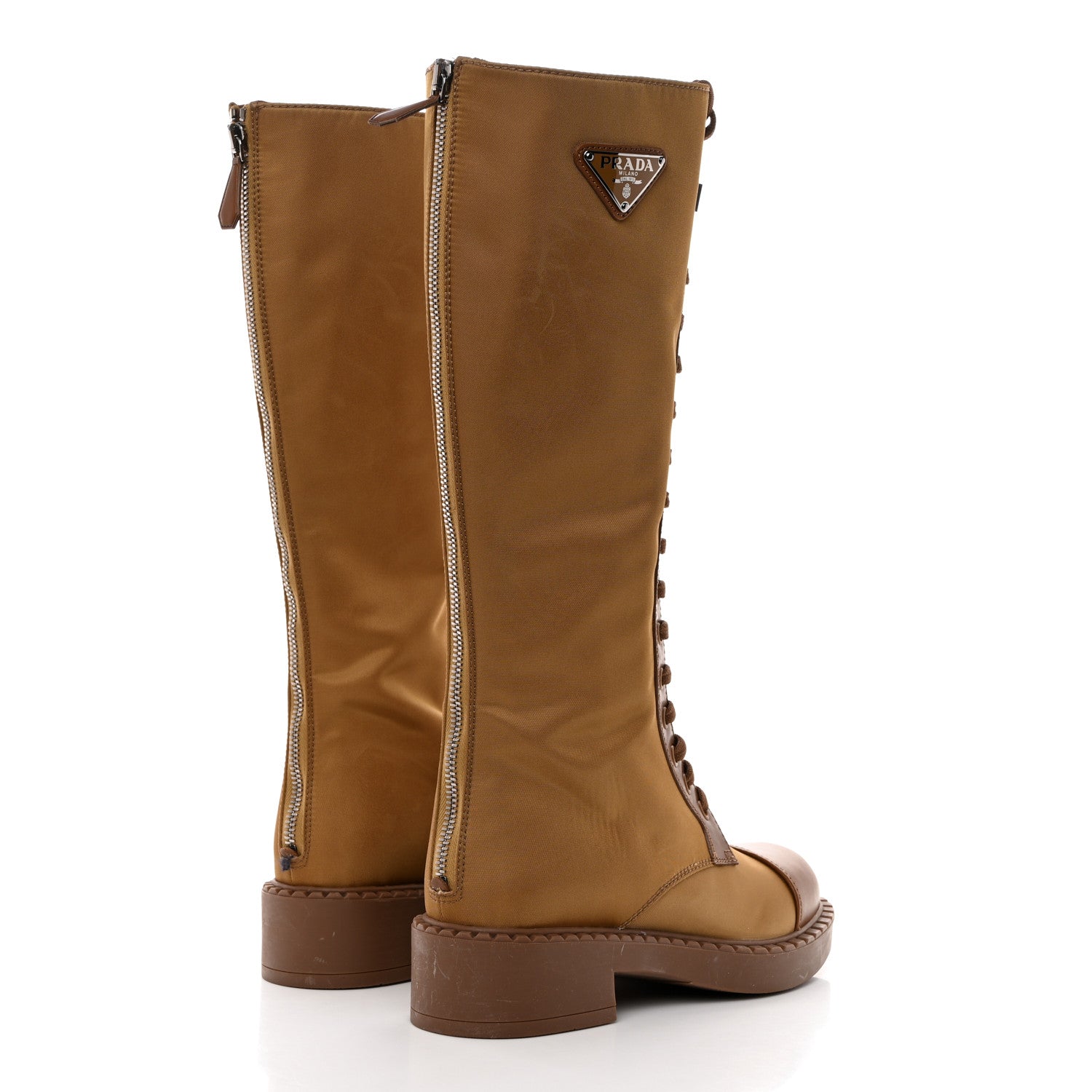 Prada Re-Nylon Spazzolato Rois Metal Triangle Logo Tall 50mm Combat Boots 36 Tobacco Brown 4 of 9