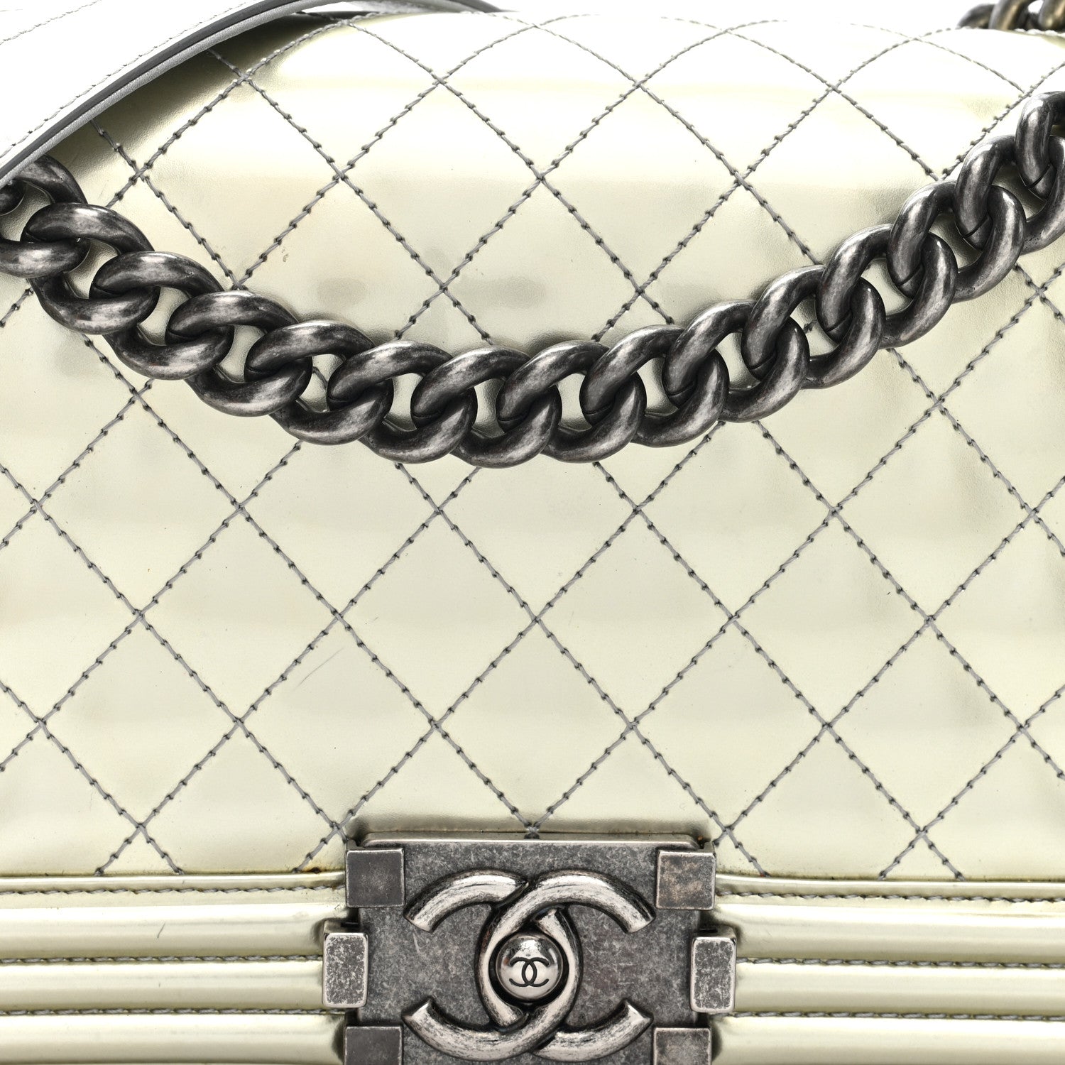 Chanel Metallic Patent Calfskin Quilted Medium Boy Flap Silver 7 of 9