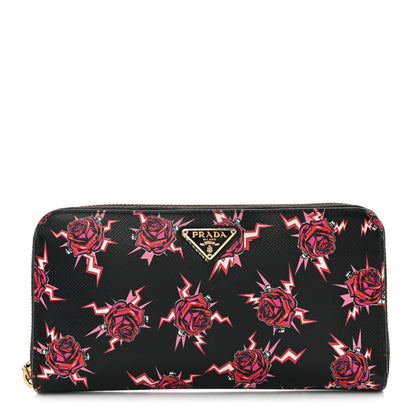 Prada X UNIVERSAL STUDIOS Saffiano Frankenstein Rose Zip Around Wallet Lacca 1 of 9