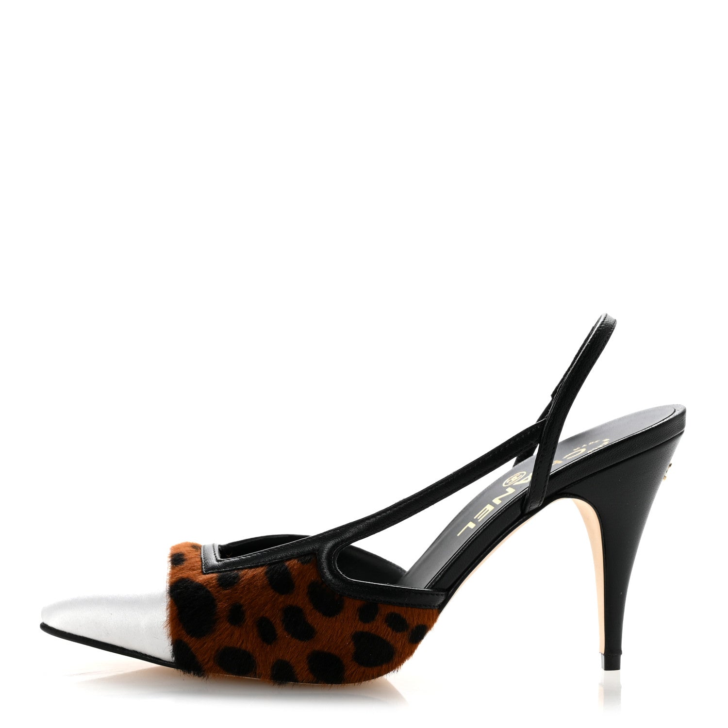 Chanel Lambskin Mixed Fibers Pony Hair Slingback Pumps 38 Brown Black White 1 of 9