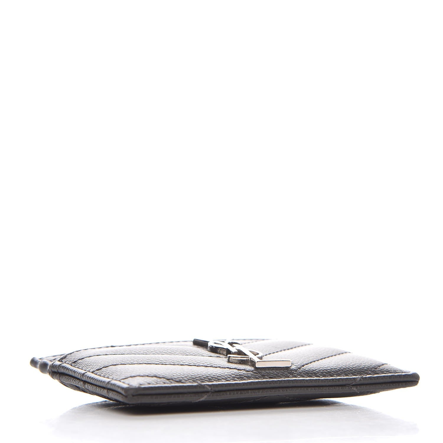 Saint Laurent Grain De Poudre Matelasse Chevron Monogram Card Case Coal 4 of 8