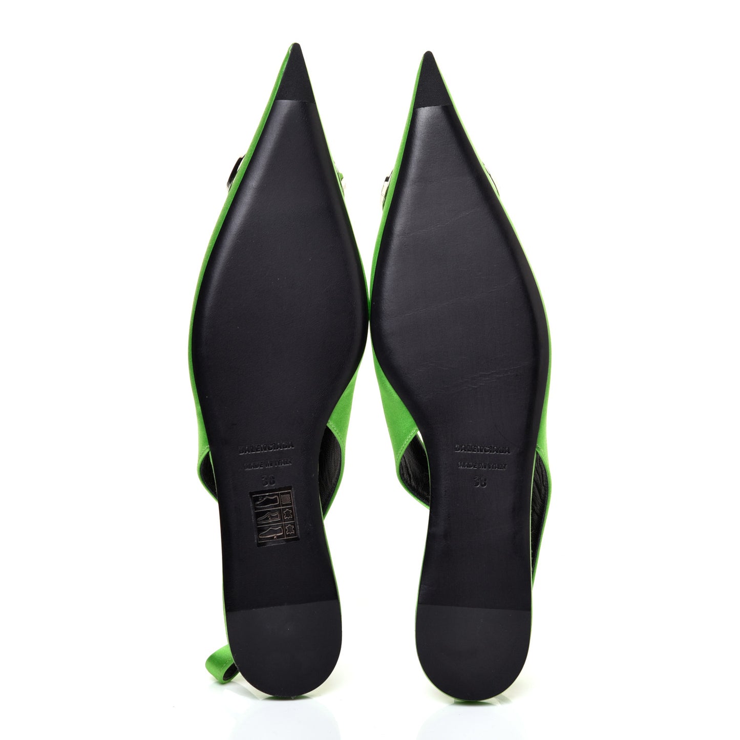 Satin BB Knife Pointy Toe Slingback Flats 38 Neon Green