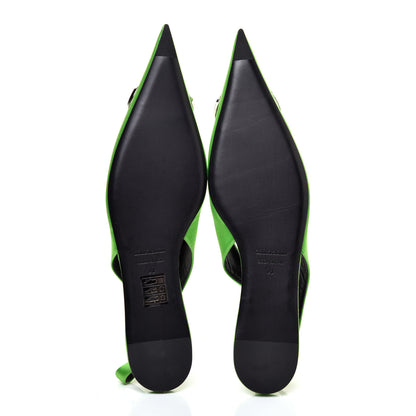 Balenciaga Satin BB Knife Pointy Toe Slingback Flats 38 Neon Green 5 of 9