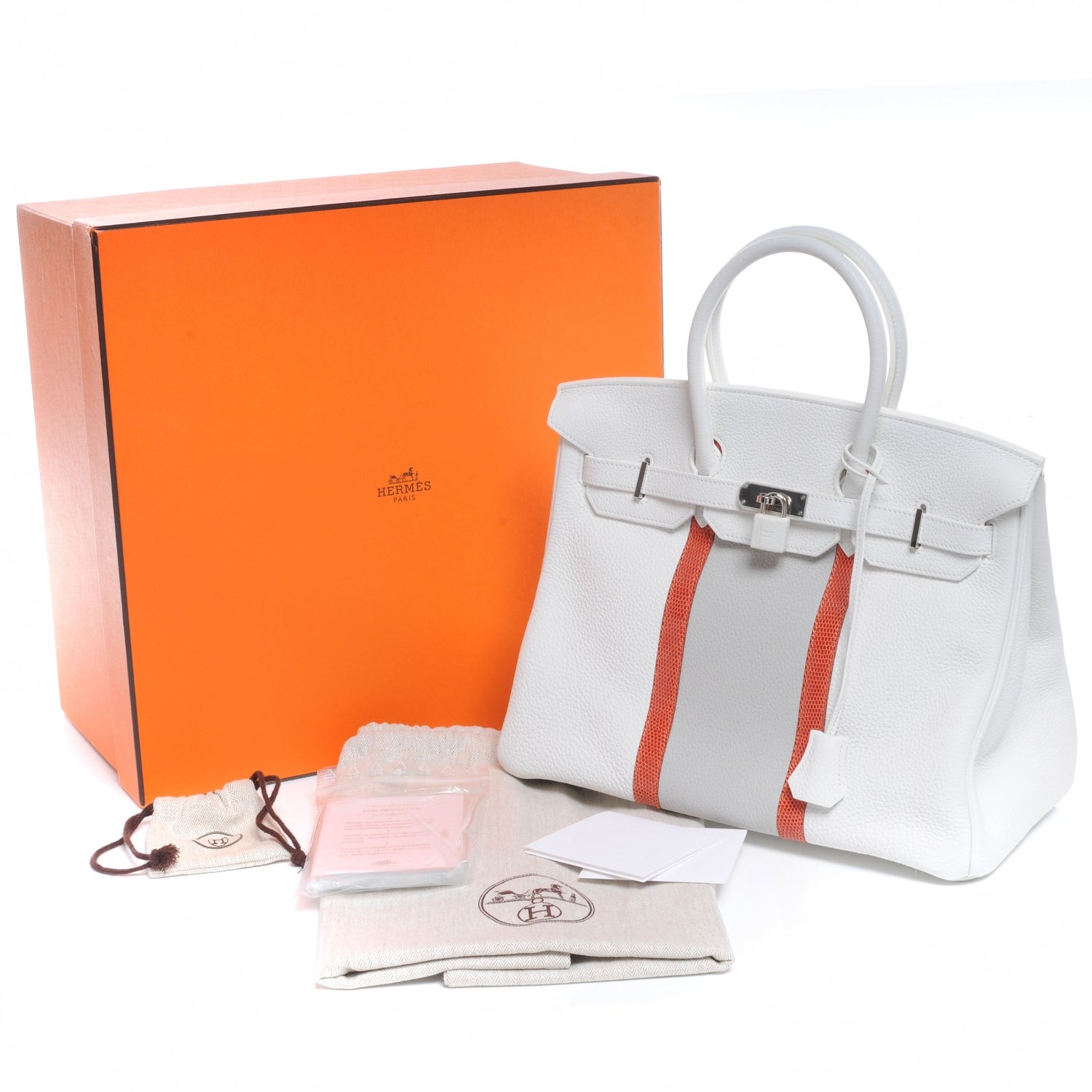 Hermes Taurillon Clemence Lizard Club Birkin 35 Blanc Gris Perle Sanguine 10 of 10