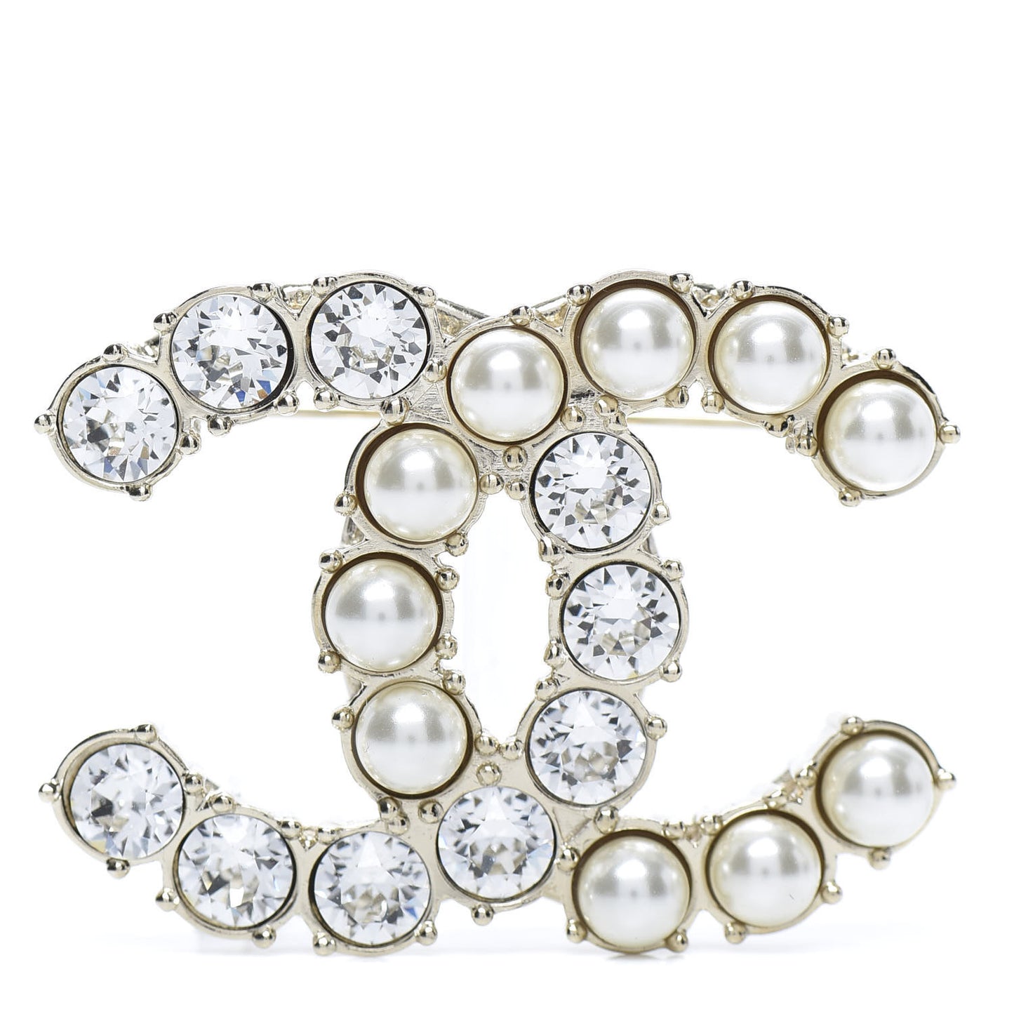 Crystal Pearl CC Dazzling Domino Brooch Gold