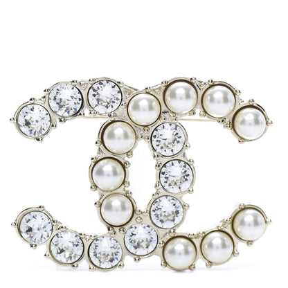 Chanel Crystal Pearl CC Dazzling Domino Brooch Gold 1 of 5