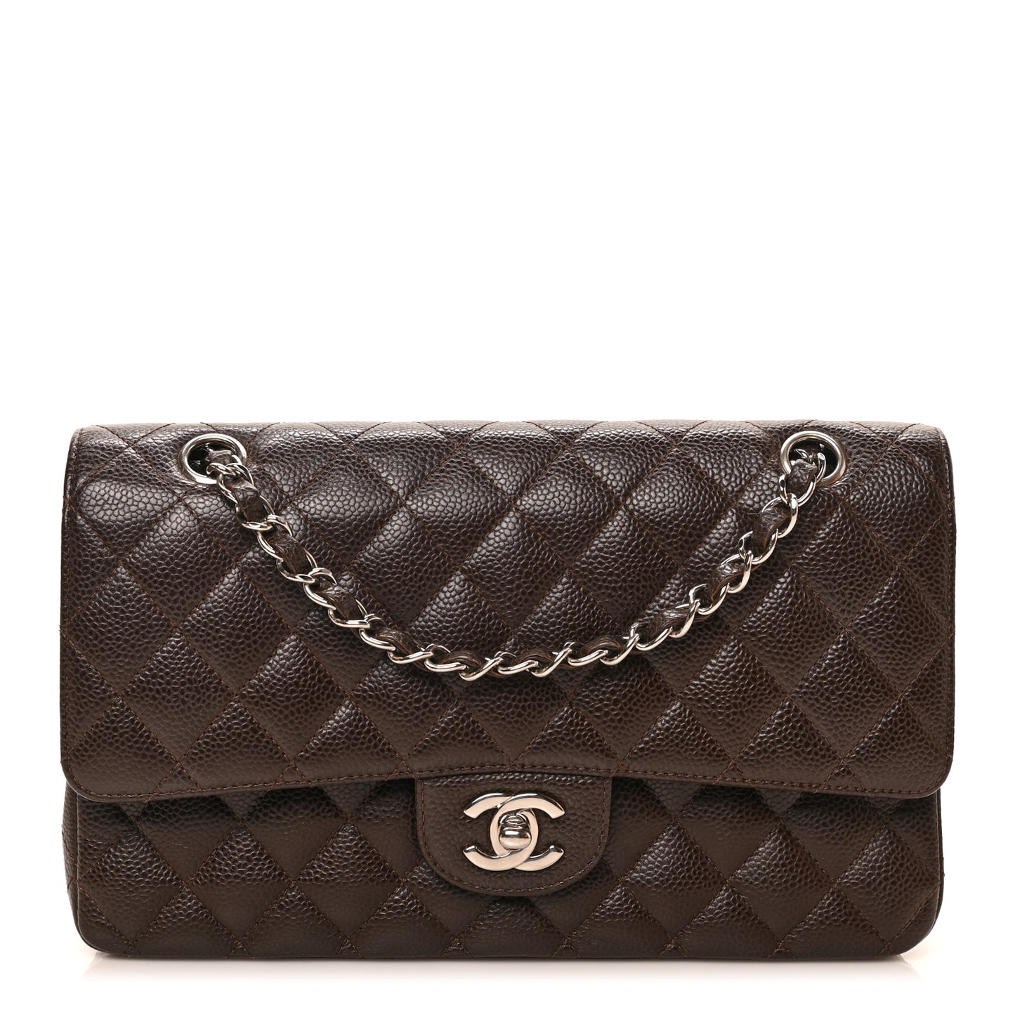 Caviar Quilted Medium Double Flap Brown
