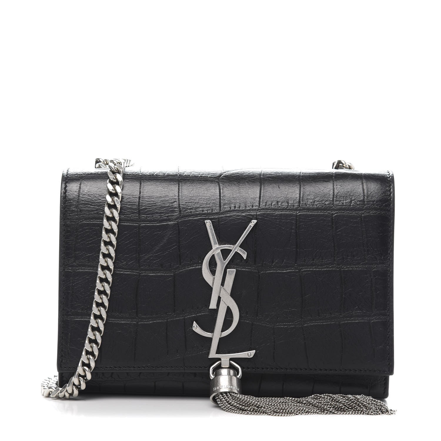 Saint Laurent Calfskin Crocodile Embossed Monogram Small Kate Tassel Satchel Black 1 of 10