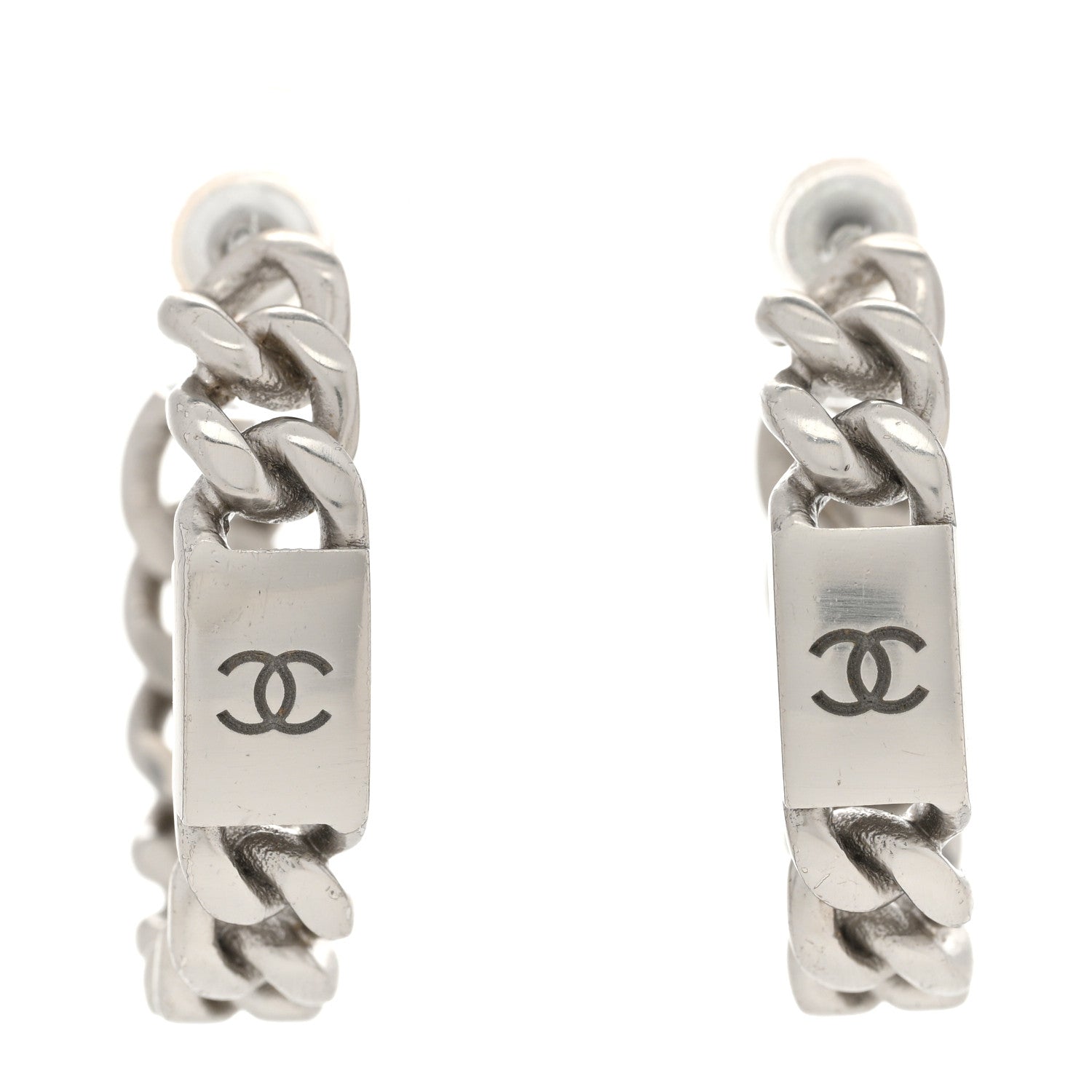Chanel CC Chain Hoop Earrings Silver 1 of 4