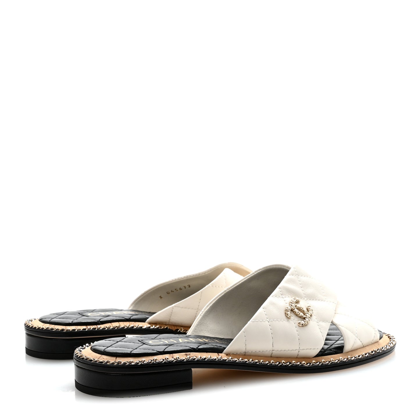 Lambskin Quilted Chain CC Sandals 38.5 White