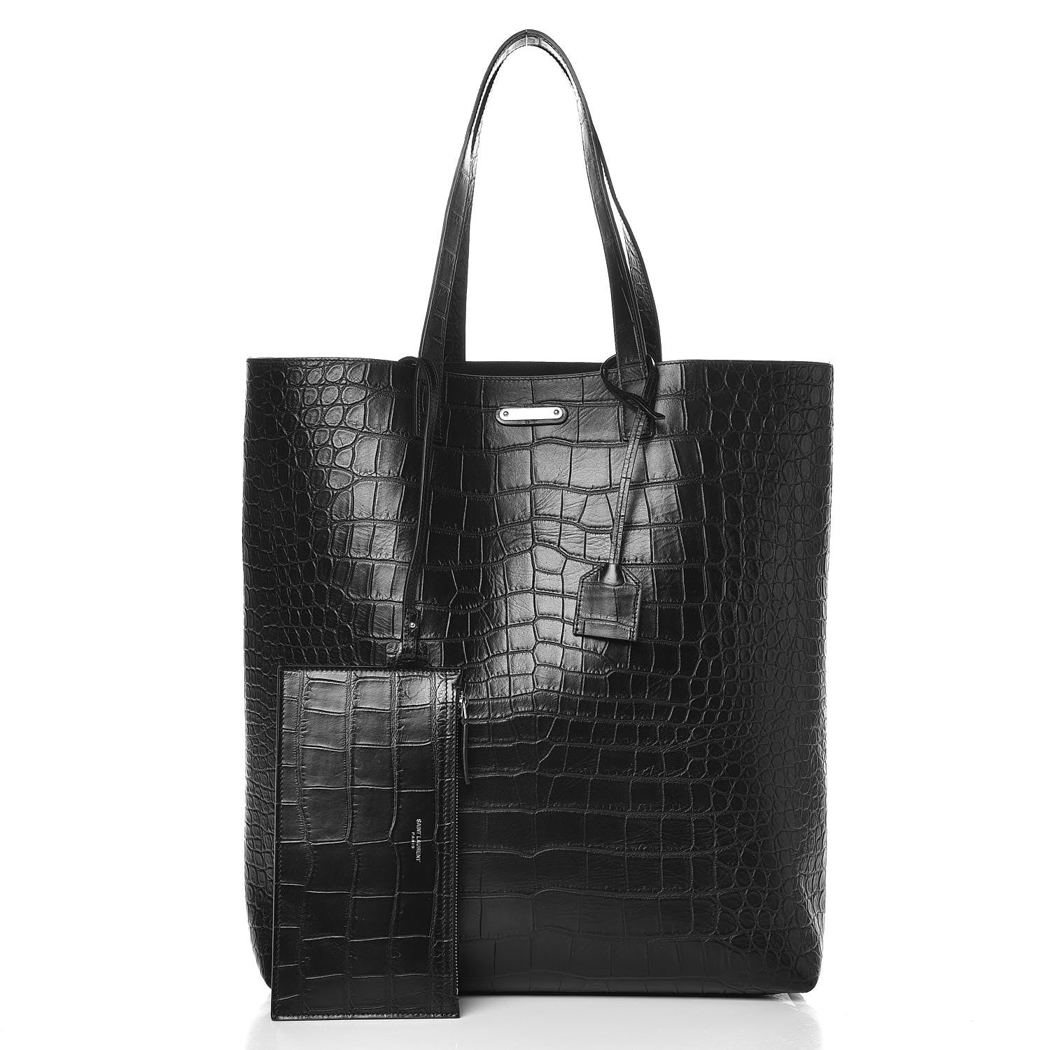 Saint Laurent Croc Calfskin Embossed Bold Shopper Tote Black 3 of 9