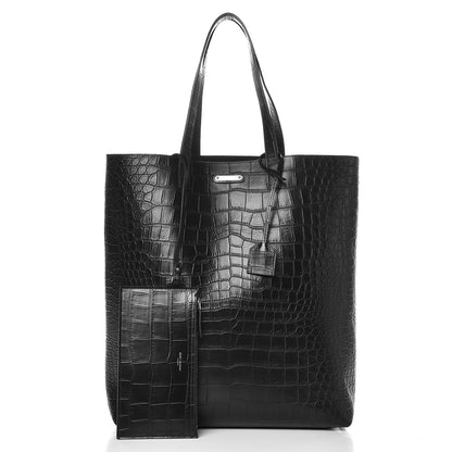 Saint Laurent Croc Calfskin Embossed Bold Shopper Tote Black 3 of 9