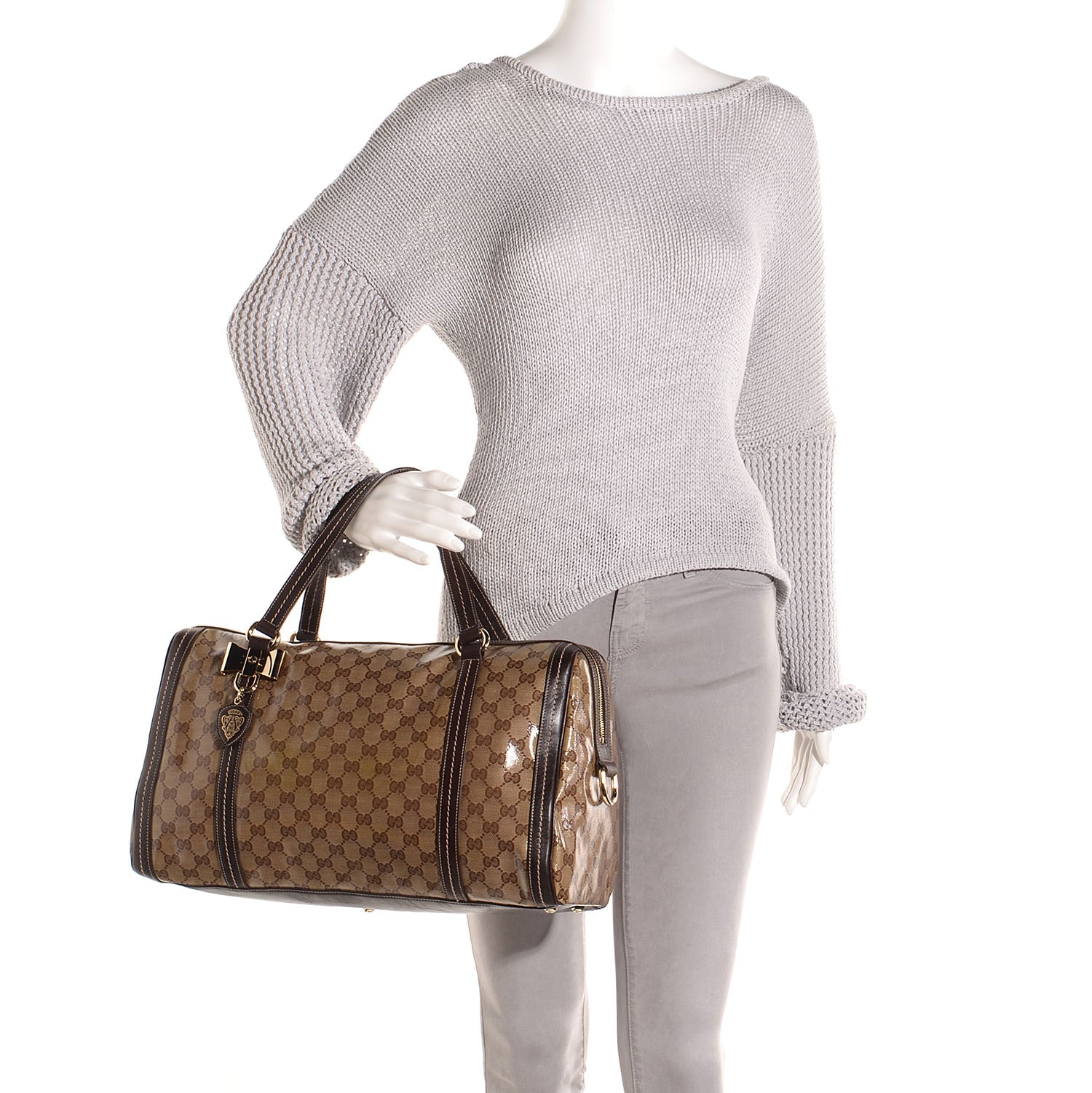 Gucci Crystal Monogram Large Duchessa Boston Dark Brown 2 of 9