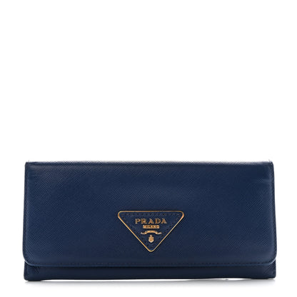 Prada Saffiano Triangle Continental Flap Wallet Bleuette 1 of 6