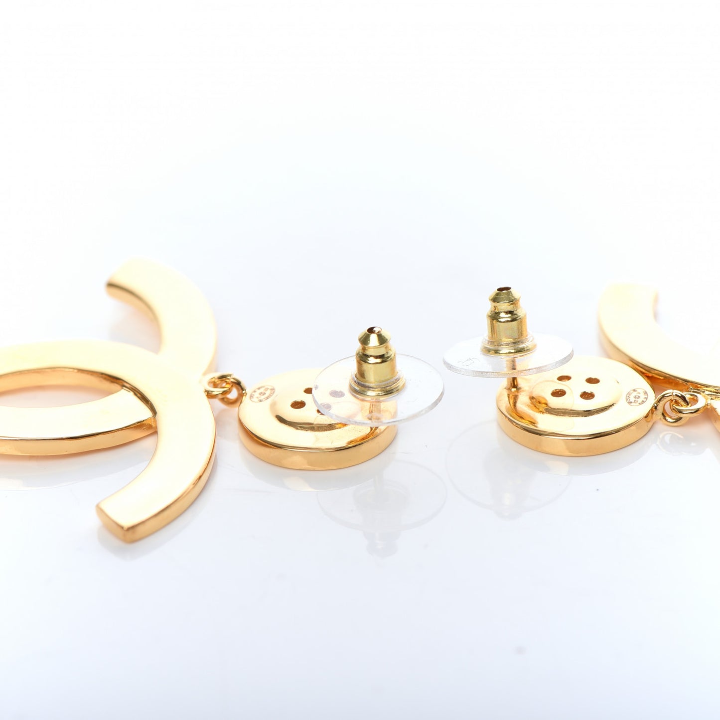 Metal Large Paris Button Earrings Gold