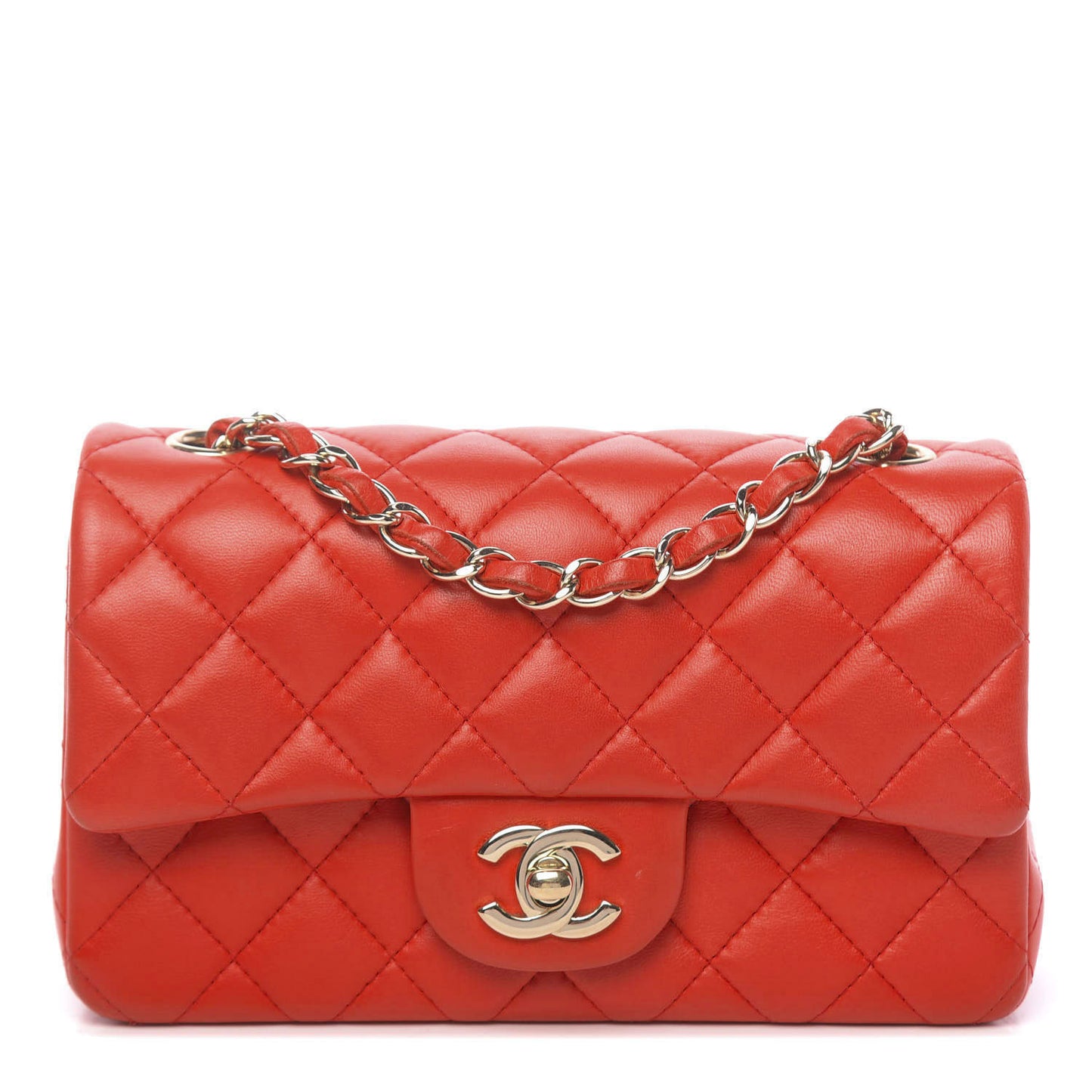 Lambskin Quilted Mini Rectangular Flap Red