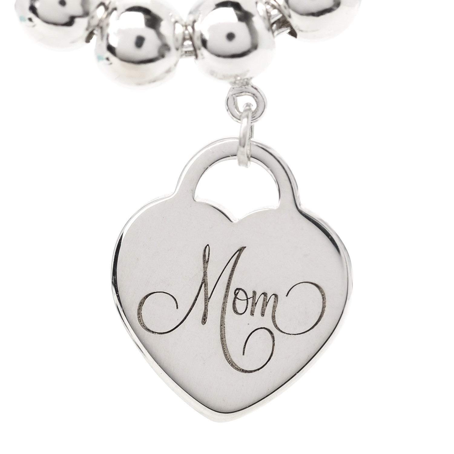 Tiffany Sterling Silver 4mm Mom Heart Tag Bead Bracelet 3 of 6