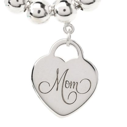 Tiffany Sterling Silver 4mm Mom Heart Tag Bead Bracelet 3 of 6