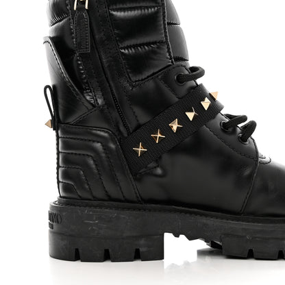 Valentino Garavani Calfskin Nylon Quilted Waterproof Rockstud Combat Boots 35.5 Black 10 of 10