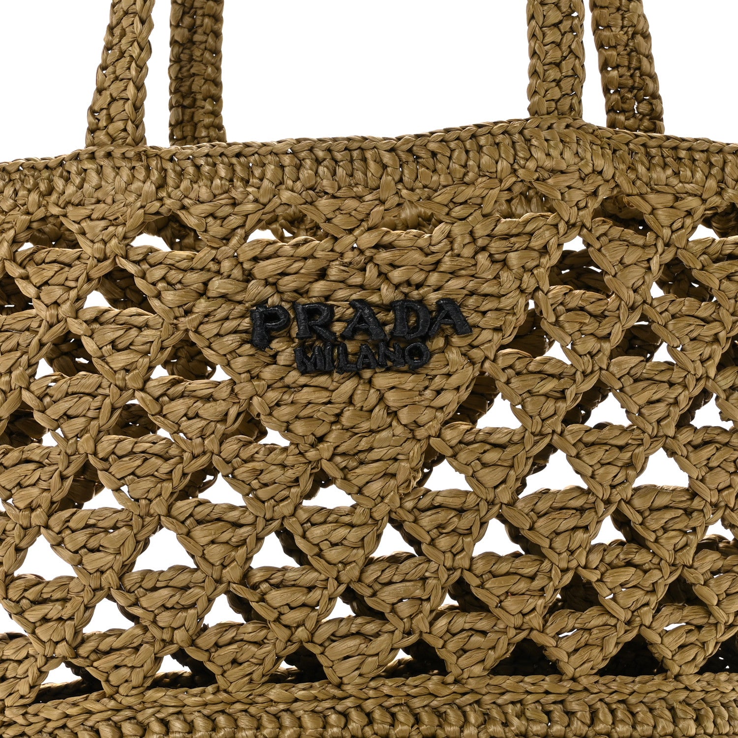 Prada Yarn Raffia Effect Crochet Embroidered Mini Logo Tote Oliva 7 of 10