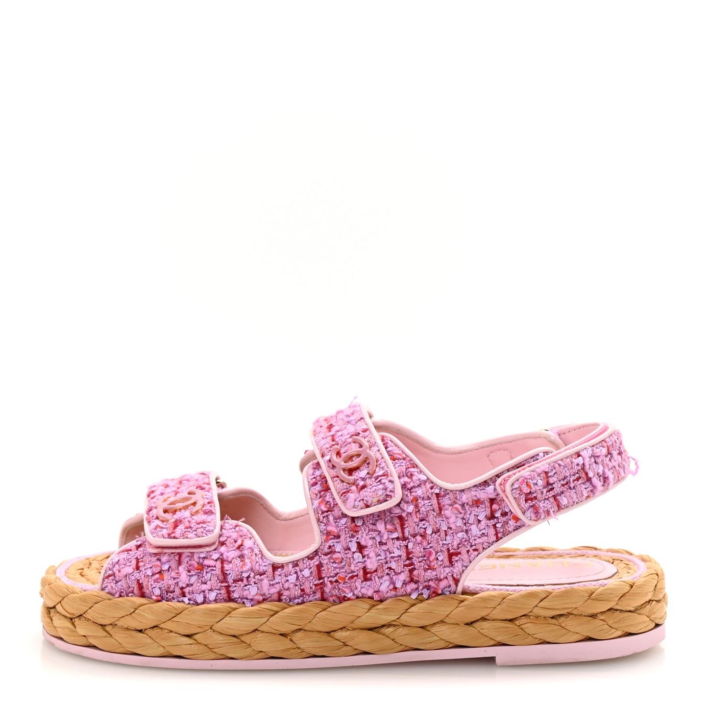 Tweed Patent Calfskin Velcro Dad Sandals 37.5 Light Purple Pink Red