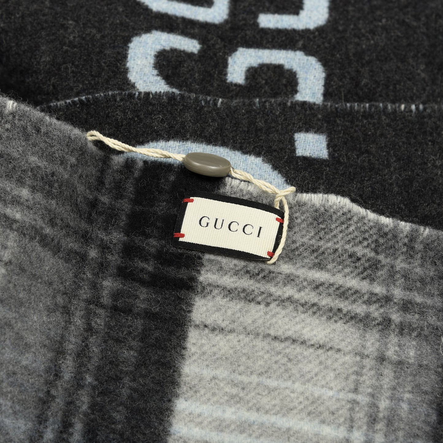 Wool GG Monogram Plaid Tartan Free Scarf Grey