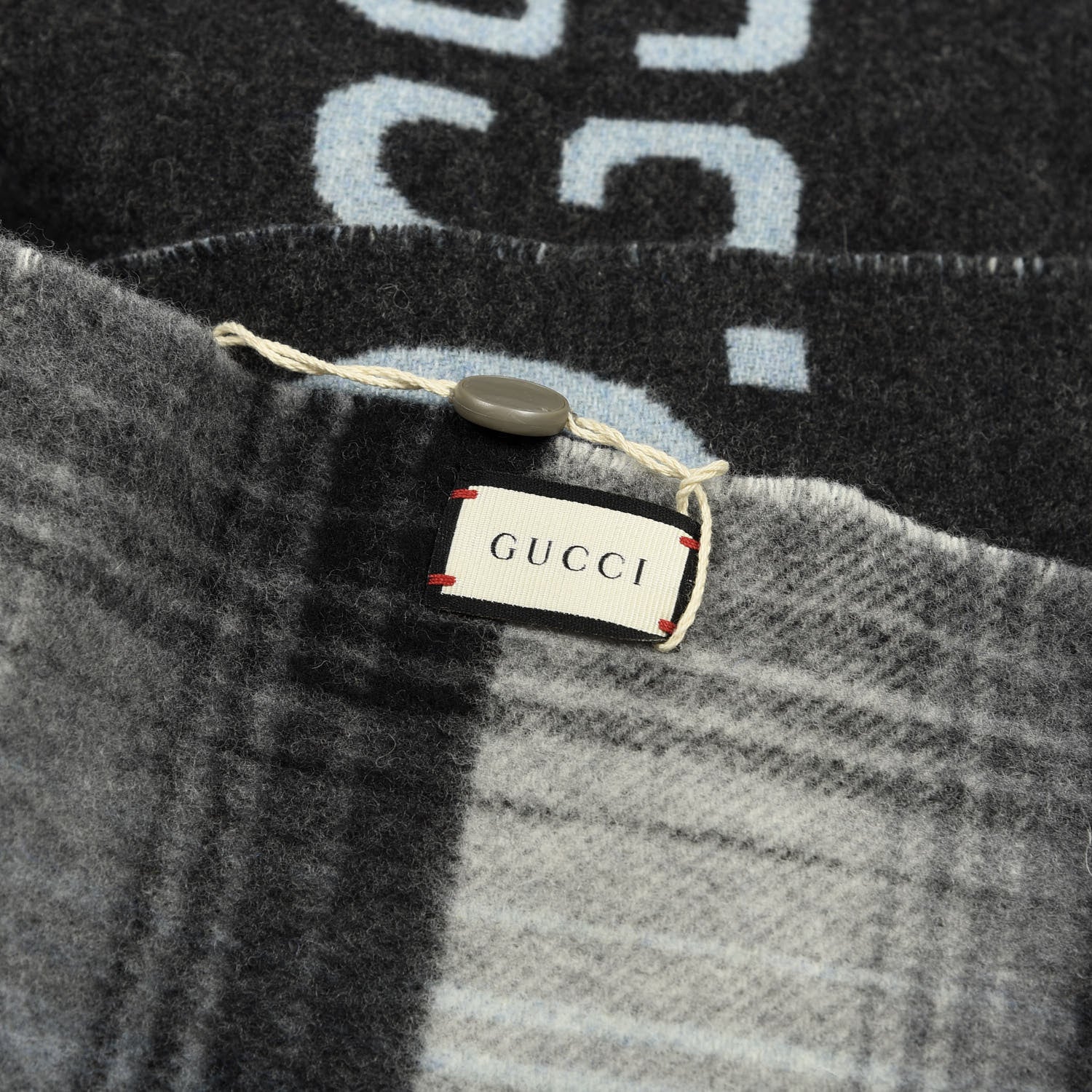 Gucci Wool GG Monogram Plaid Tartan Free Scarf Grey 3 of 3