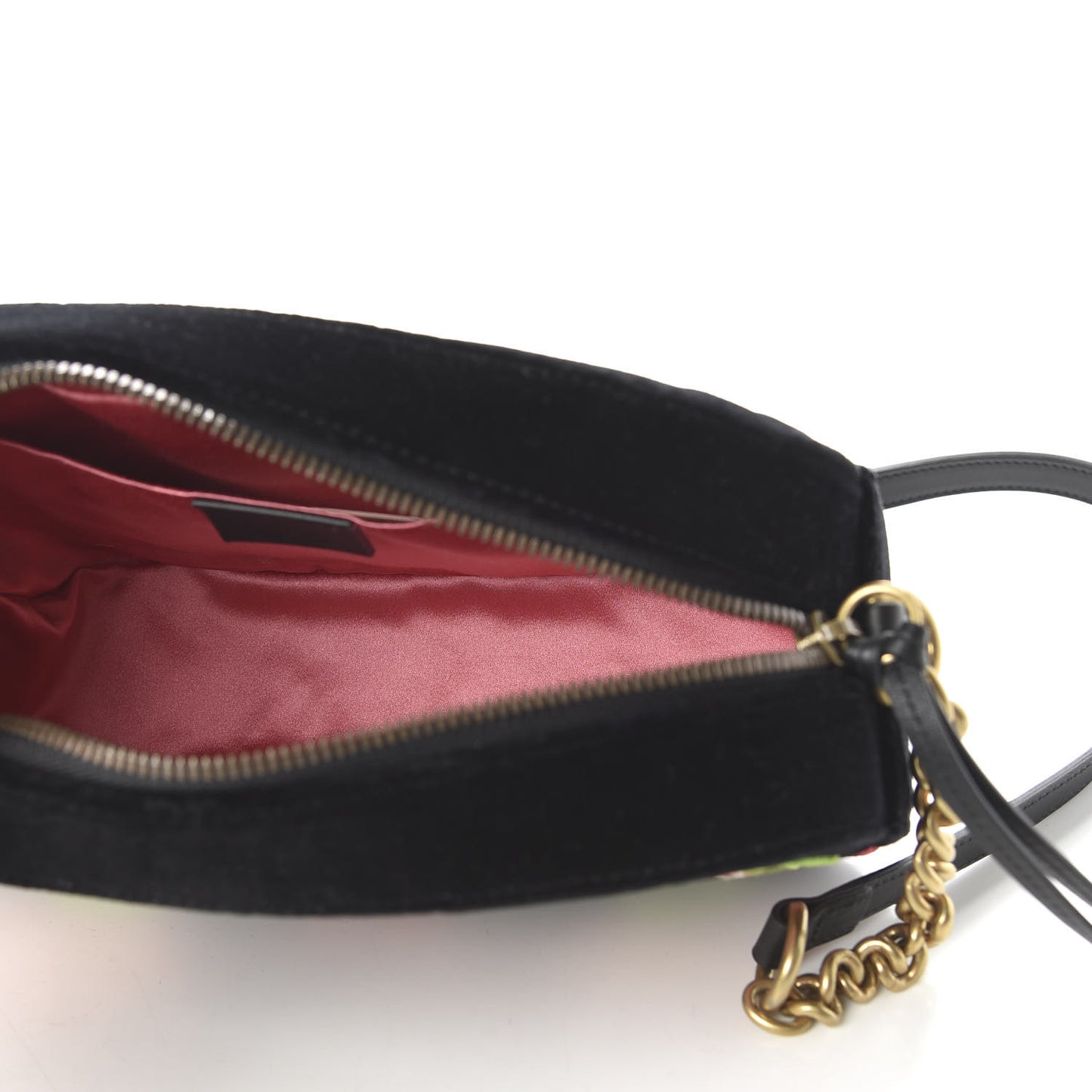 Velvet Matelasse Deer Embroidered Small GG Marmont Chain Shoulder Bag Black
