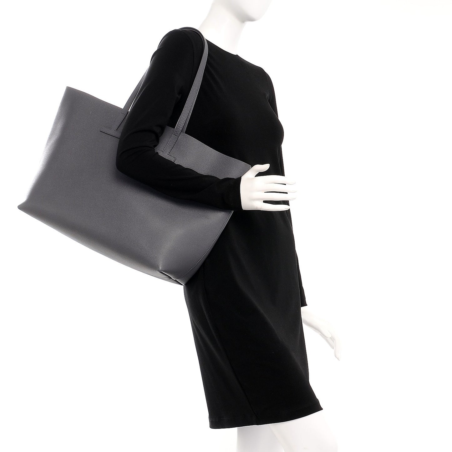 Grained Calfskin Large T Tote Light Grey