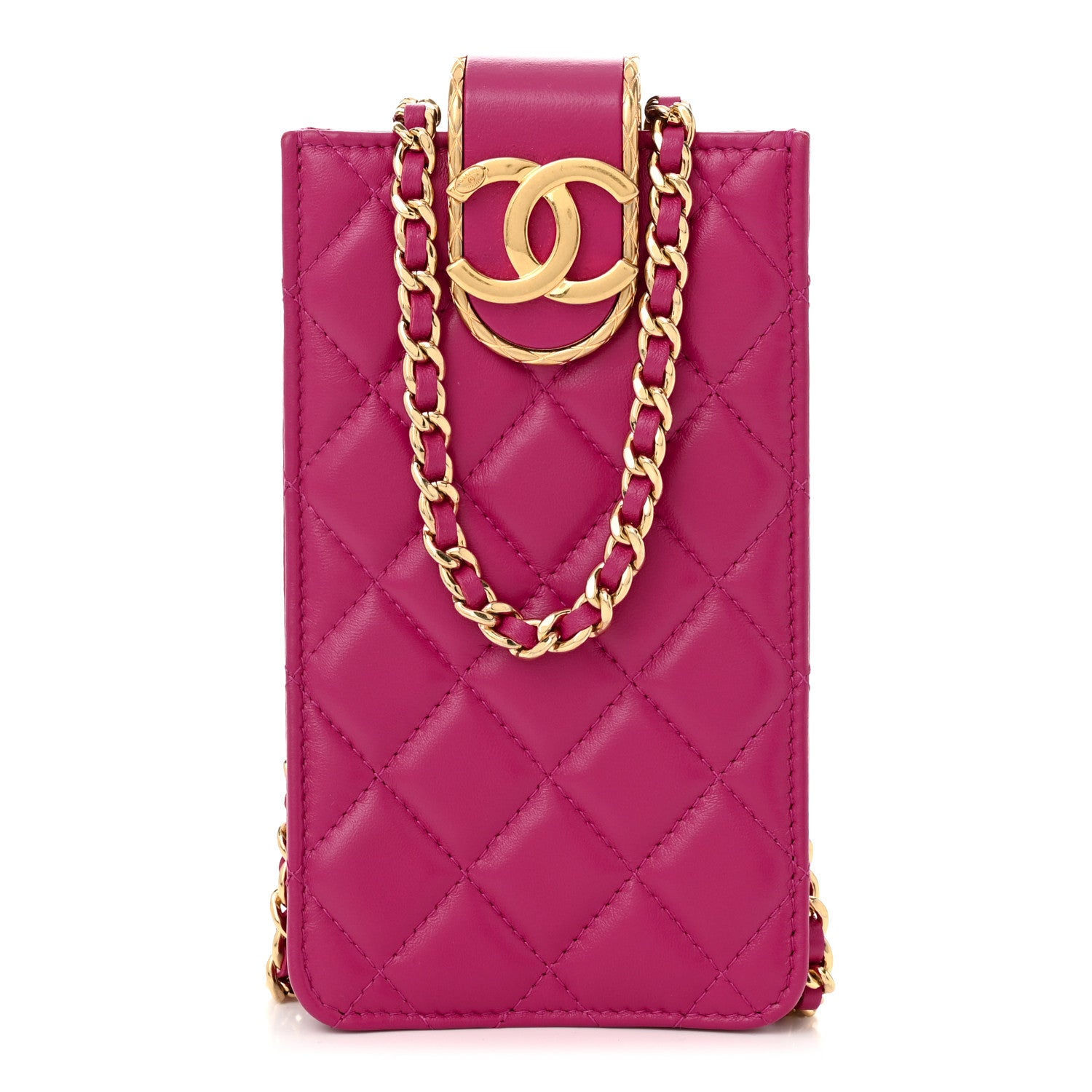 Chanel Lambskin Quilted Phone Holder With Chain Fuchsia 1 of 10